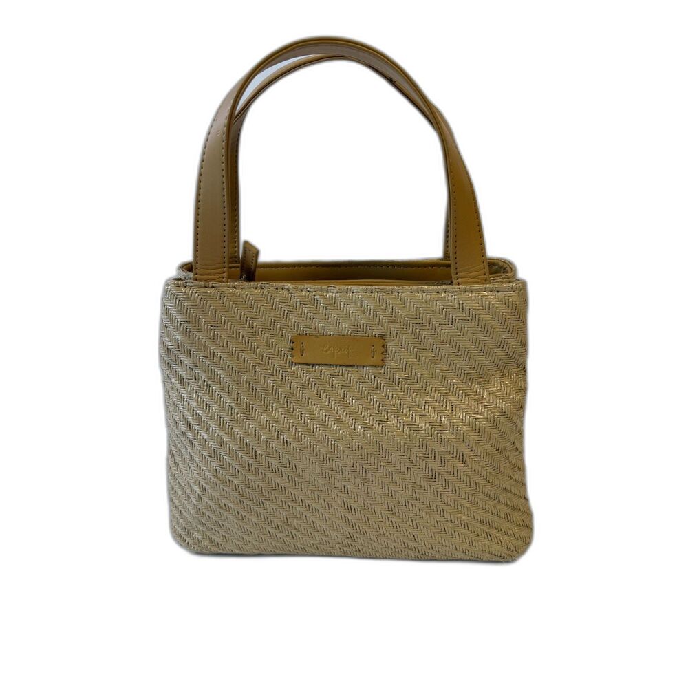 Vintage Esprit Woven‎ Straw Handbag 90s Boho Chic Tan Mini Top Handle Bag